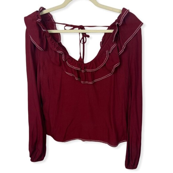 Revolve Tularosa Heather Blouse Burgundy Red Ruffle Womens Size Small Bohemian S - Picture 3 of 15